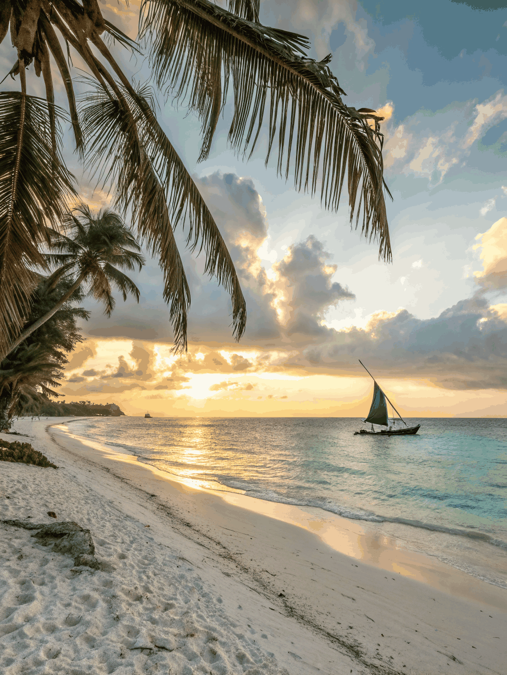 Stunning view of Diani Beach coastline with palm trees and turquoise waters